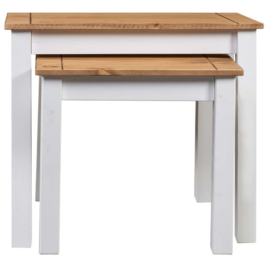 Mesas Apilables 2 Uds Madera Maciza Pino Panama Range Blanco_0