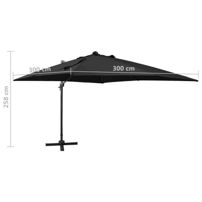 Vidaxl Sombrilla De Jardín Voladiza Con Palo Y Luces Led Negro 300 Cm_2
