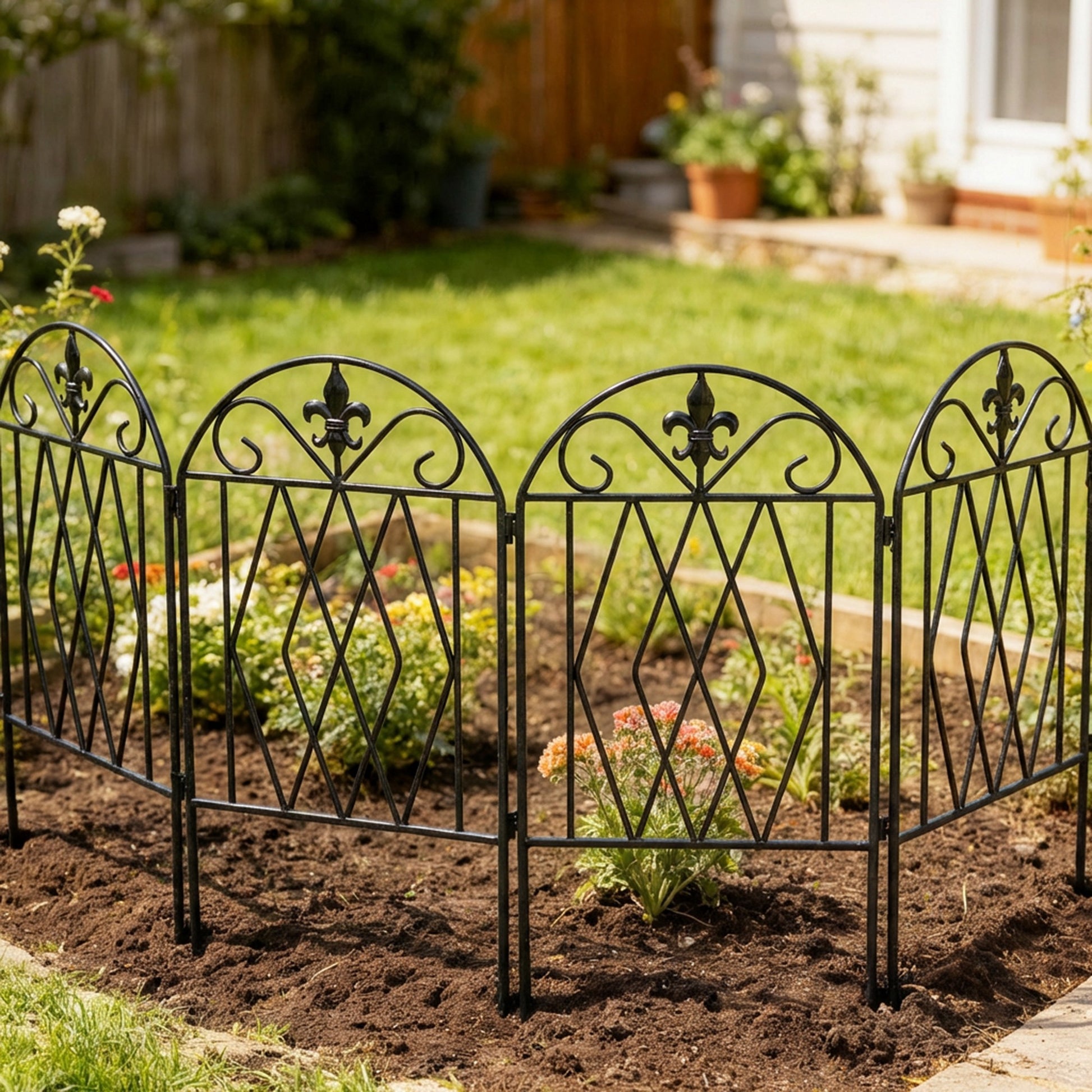 Outsunny Set De 4 Vallas De Jardín Decorativas De Metal 125x56 Cm Negro_4