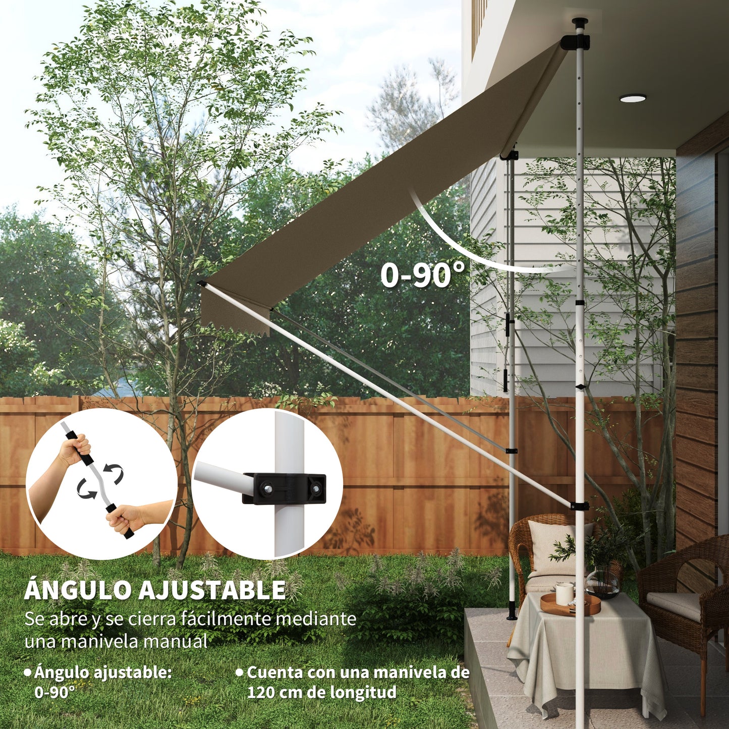 Outsunny Toldo Manual Retráctil 300x150x170-280 Cm Con Altura Ajustable Beige_5