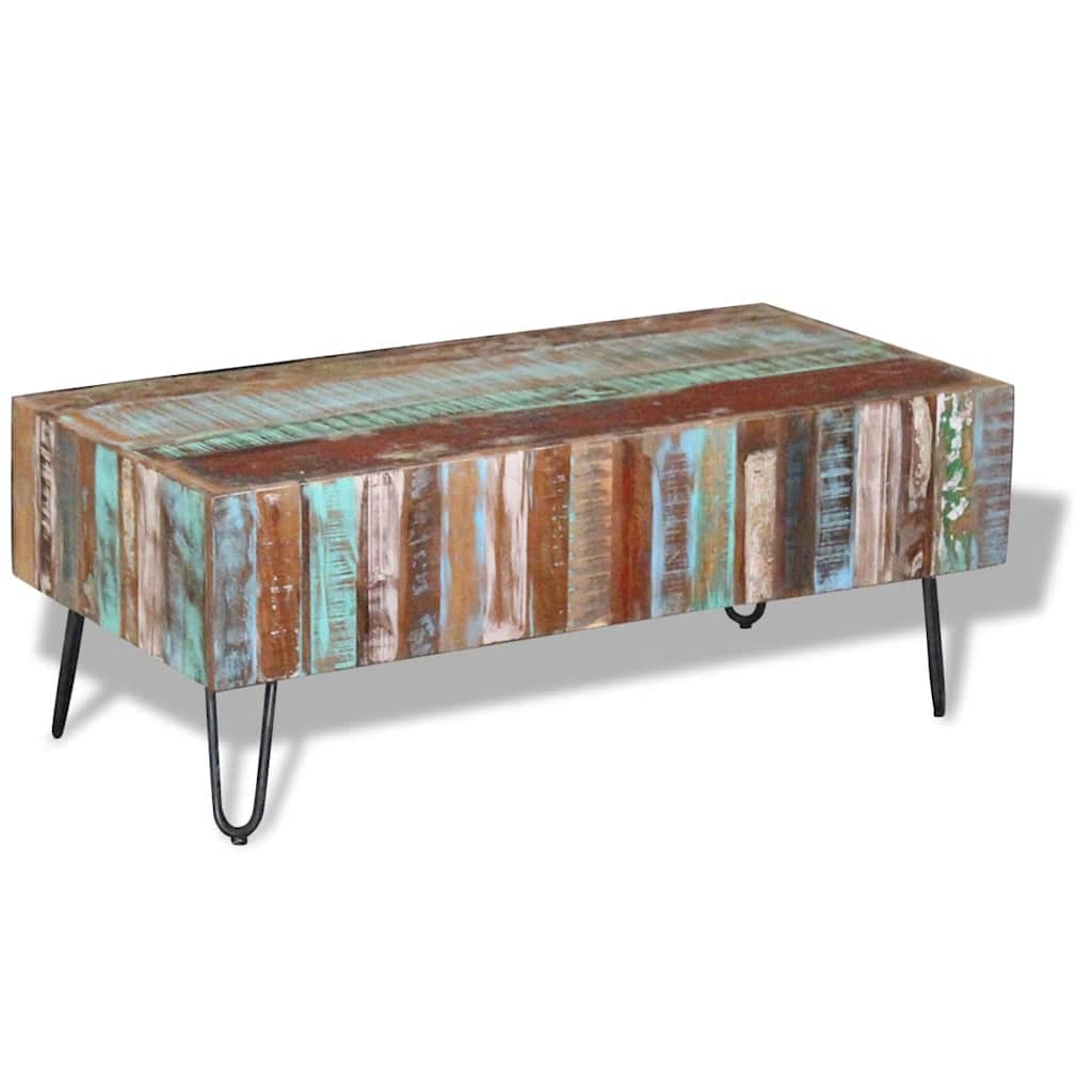 Mesa De Centro Madera Maciza Reciclada 100x50x38 Cm._3