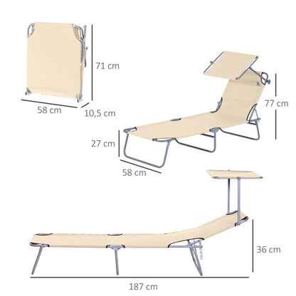Outsunny Conjunto De 2 Tumbonas Plegables Con Toldo 187x58x36 Cm Beige_2