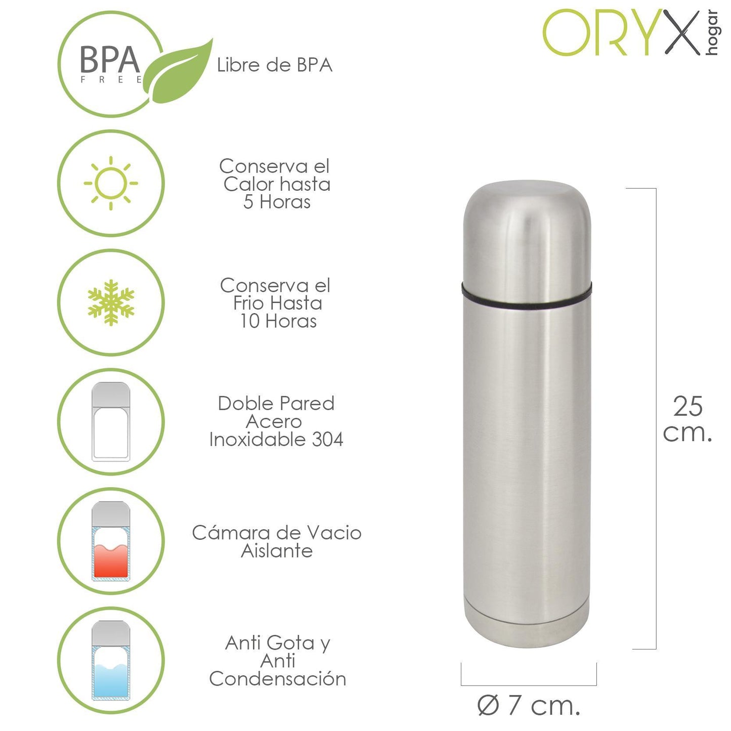 Termo Liquidos, Capacidad 500 Ml. Libre Bpa, Acero Inoxidable, Antigoteo