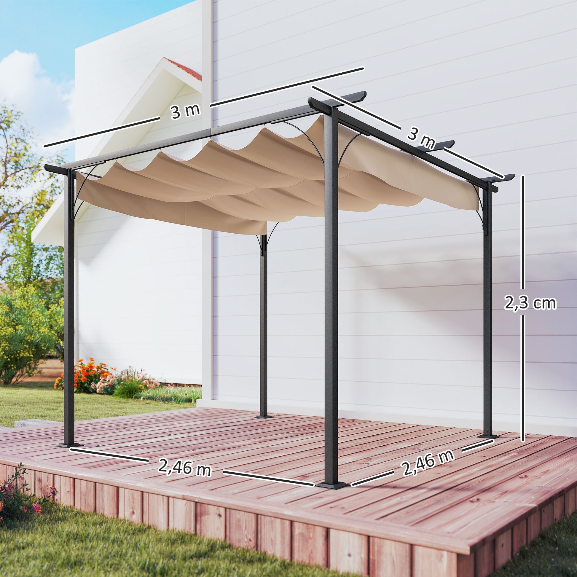 Outsunny Pérgola De Metal 3x3m Gazebo Cenador Para Jardín Patio Con Techo_2
