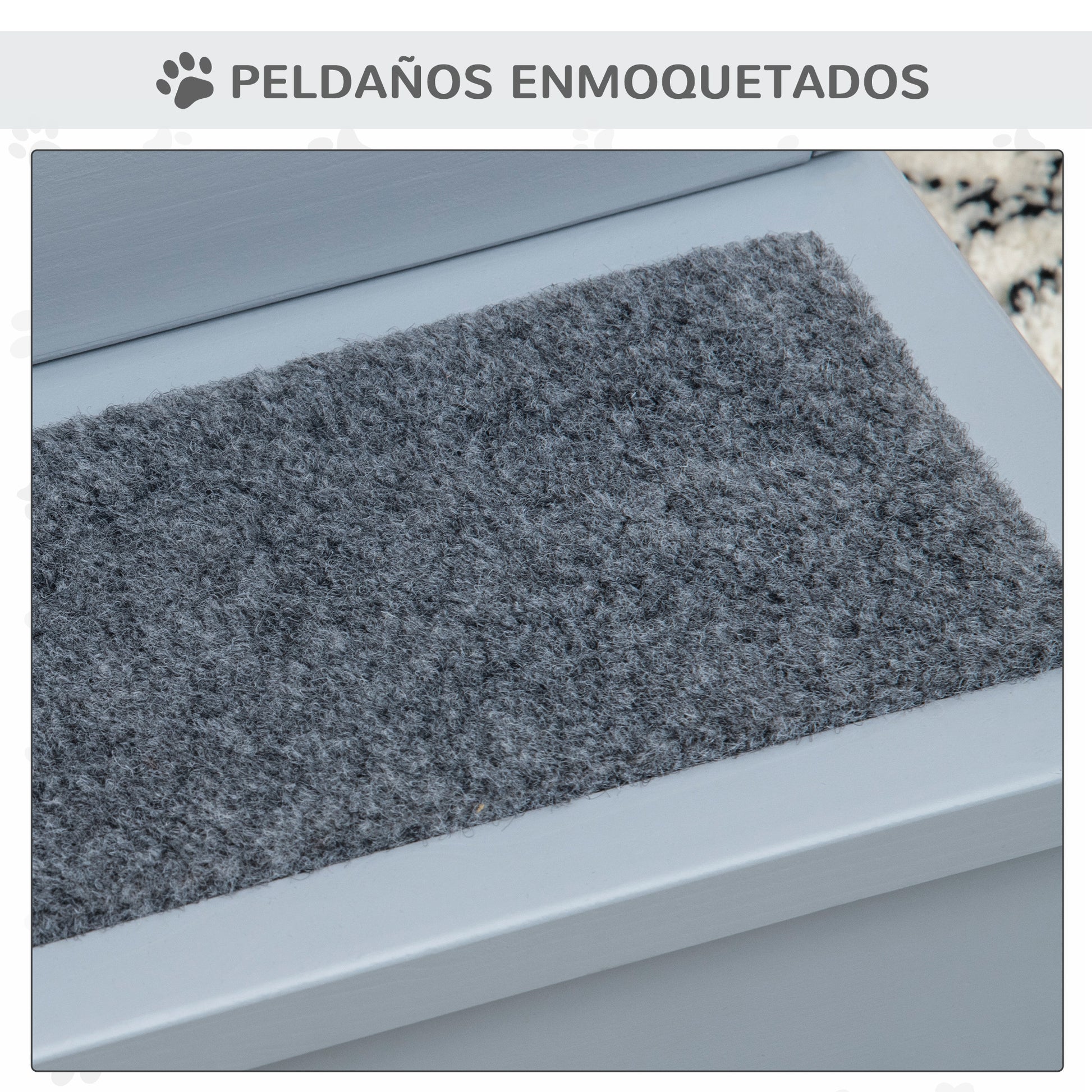Pawhut Escalera Para Mascotas 3 Peldaños Con Espacio 40,5x44,5x38 Cm Gris_5