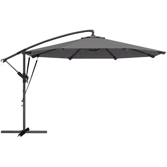 Outsunny Parasol Excéntrico Ø300 Cm Con Base Cruzada Manivela Y Funda Gris_0