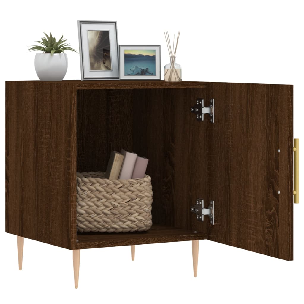 Mesita De Noche Madera De Ingeniería Marrón Roble 40x40x50 Cm_1