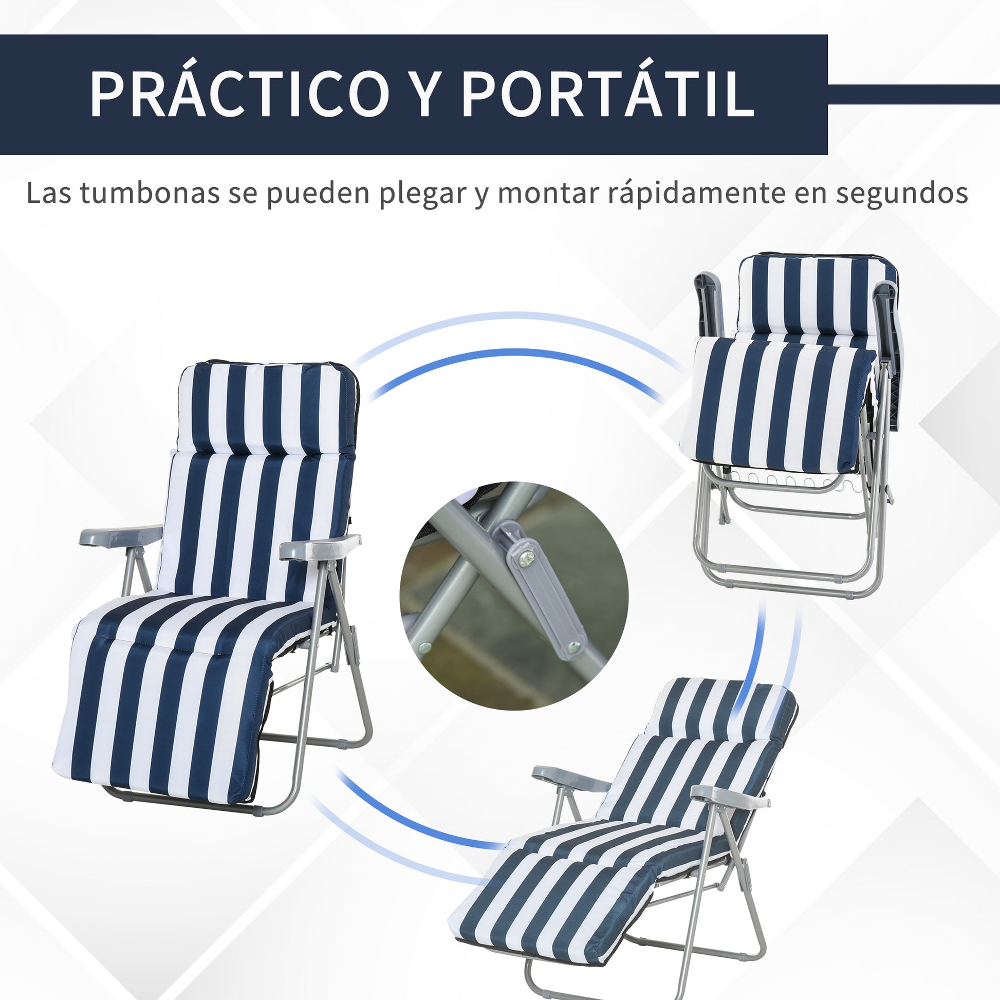 Outsunny Pack De 2 Tumbonas Plegables Tumbonas De Jardín Exterior Con Cojín Acolchado_4