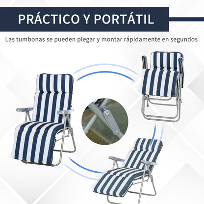 Outsunny Pack De 2 Tumbonas Plegables Tumbonas De Jardín Exterior Con Cojín Acolchado_4