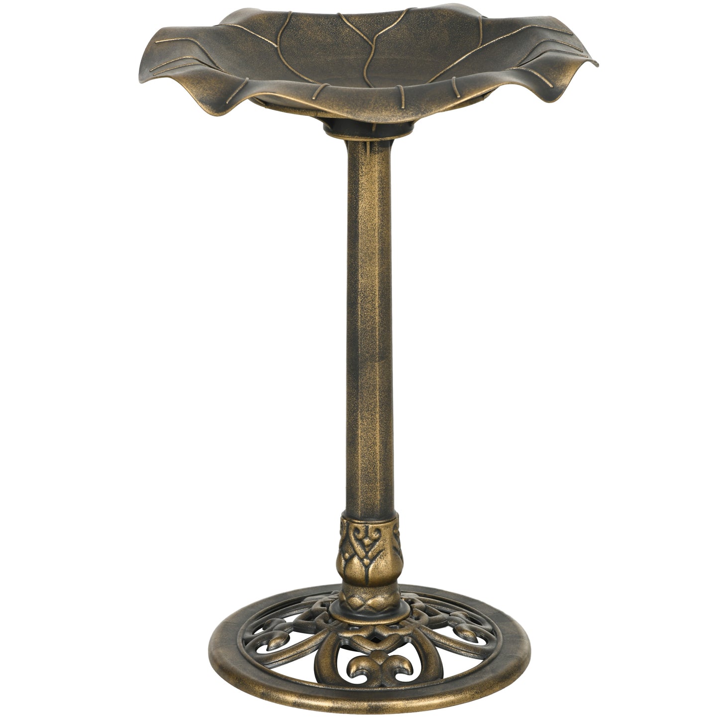 Outsunny Baño Para Pájaros De Jardín Exterior Con Diseño Hoja De Loto Bronce_0