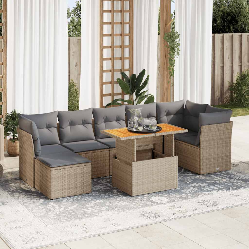 Set De Sofás De Jardín Y Cojines 8 Piezas Ratán Sintético Beige / Vetonek_1