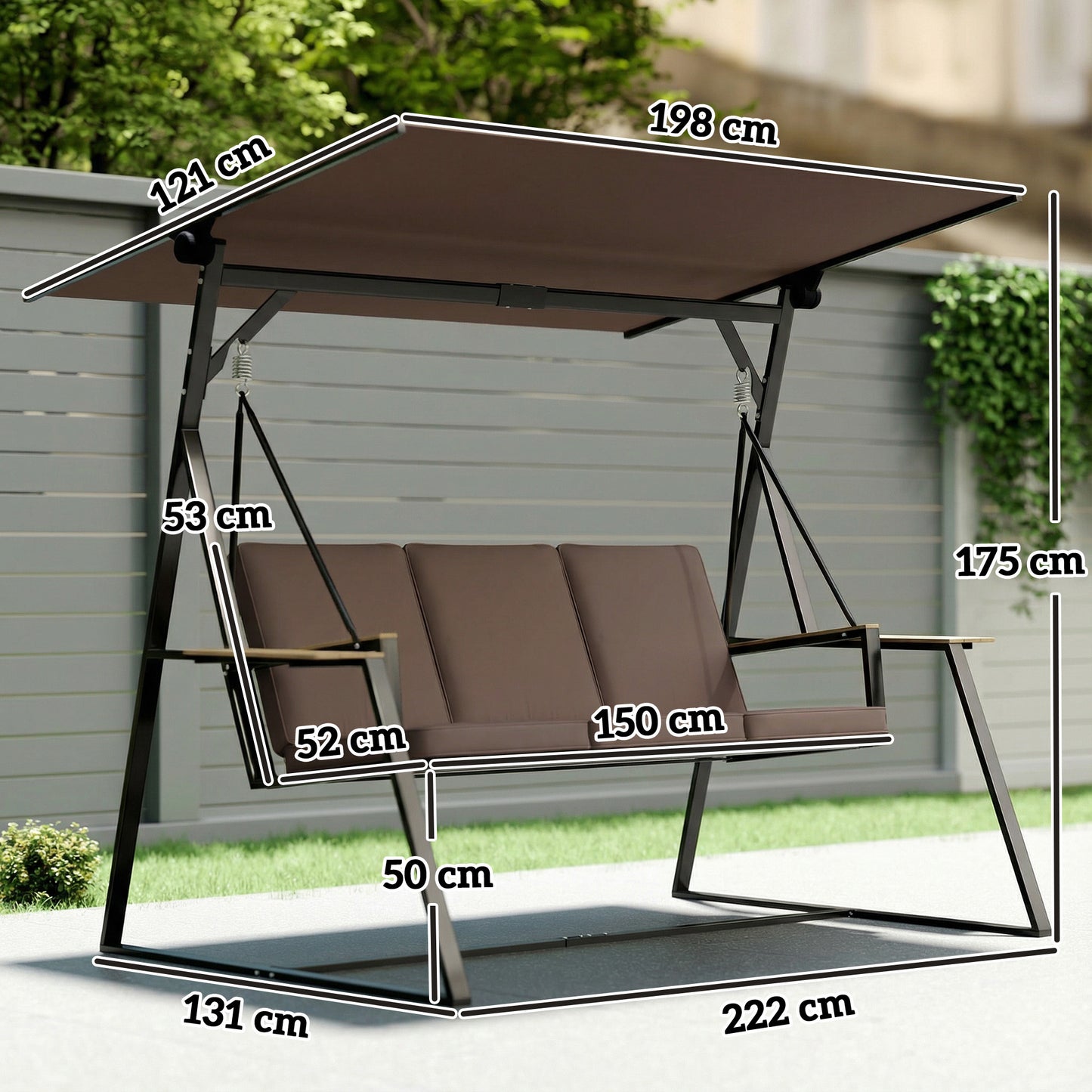 Outsunny Columpio De Jardín Exterior De 3 Plazas Con Techo Ajustable 2 Bandejas_2