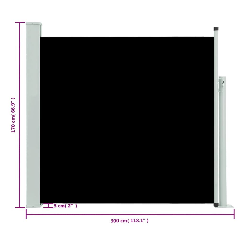 Vidaxl Toldo Lateral Retráctil De Jardín Negro 170x300 Cm_2