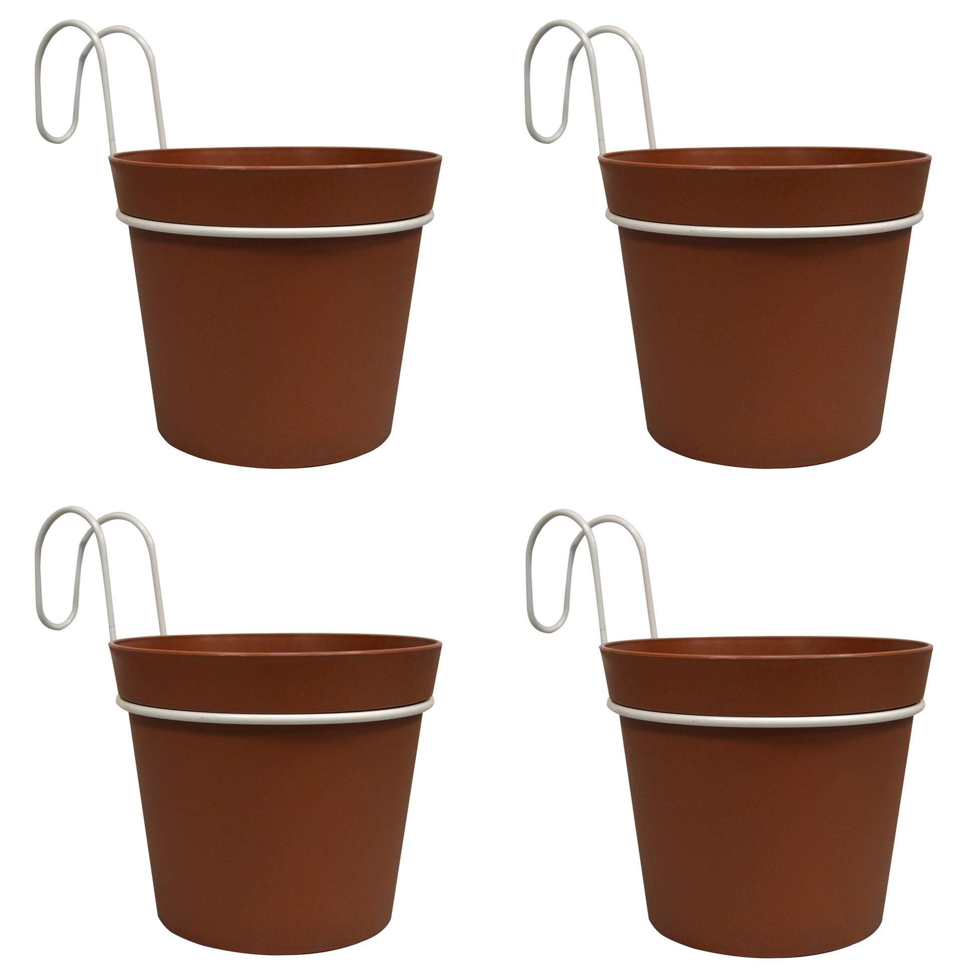 4 Macetas Cilíndricas Ø 14 Cm Con Ganchos, En Polipropileno Terracota_0