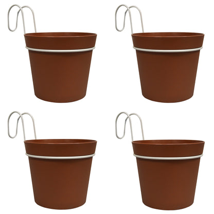 4 Macetas Cilíndricas Ø 14 Cm Con Ganchos, En Polipropileno Terracota_0