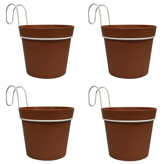 4 Macetas Cilíndricas Ø 14 Cm Con Ganchos, En Polipropileno Terracota_0