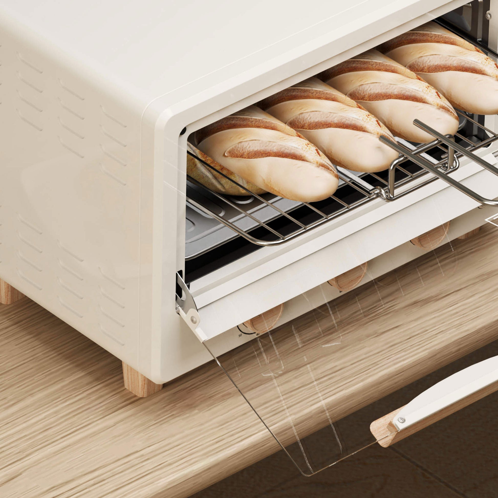 Homcom Horno Eléctrico De Sobremesa De 16l 1400w Con Temporizador Crema_3