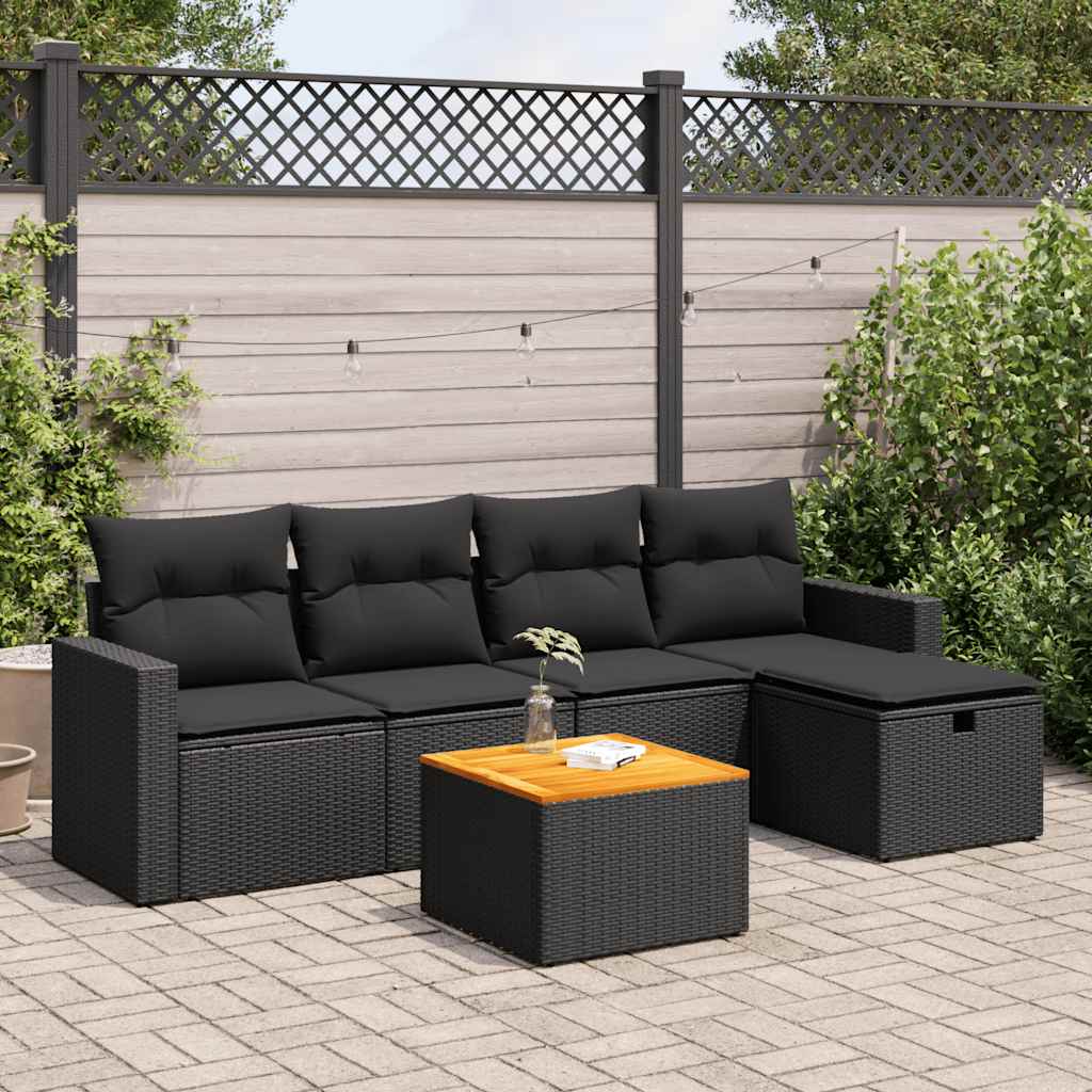 Set De Sofás De Jardín 6 Piezas Y Cojines Ratán Sintético Negro / Vetonek_5