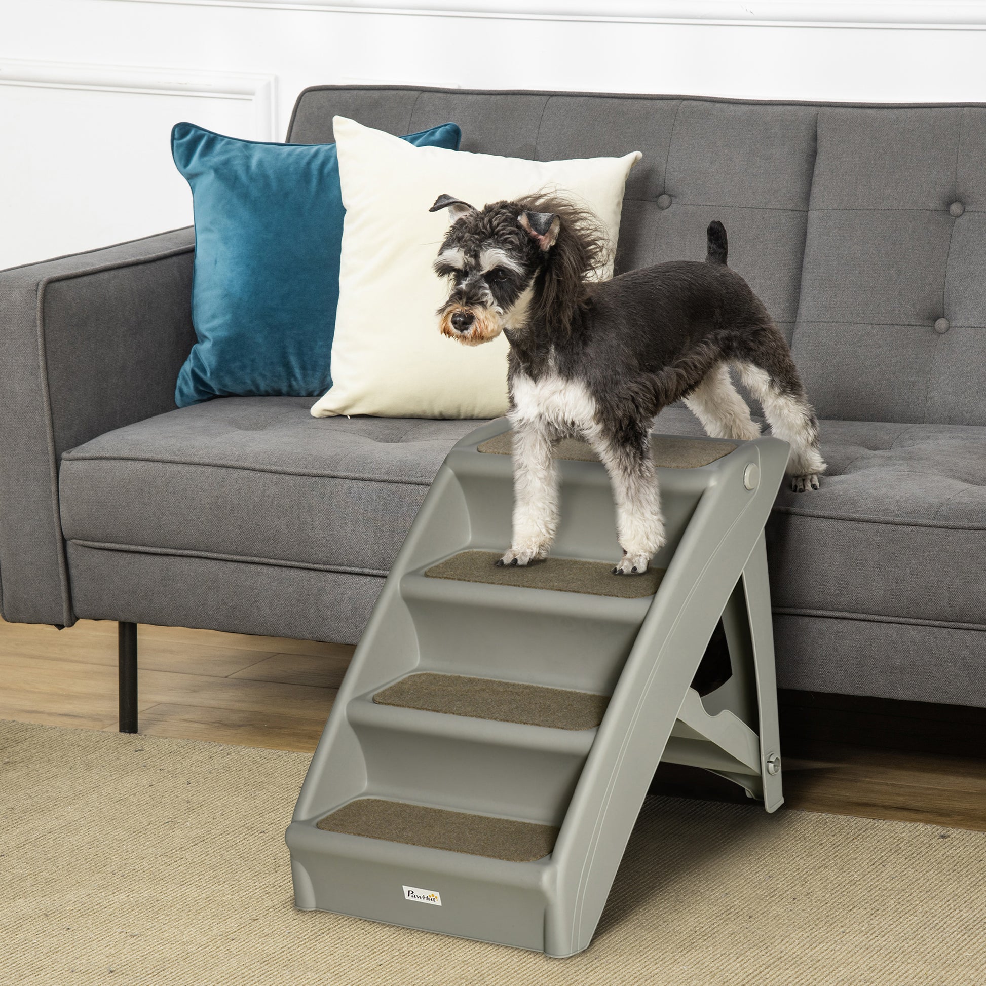 Pawhut Escalera Plegable Para Mascotas 4 Peldaños Con Alfombras Antideslizantes_1