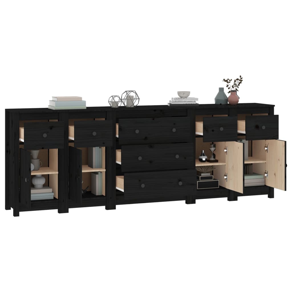 Aparador De Madera Maciza De Pino Negro 230 X 35 X 80 Cm_3