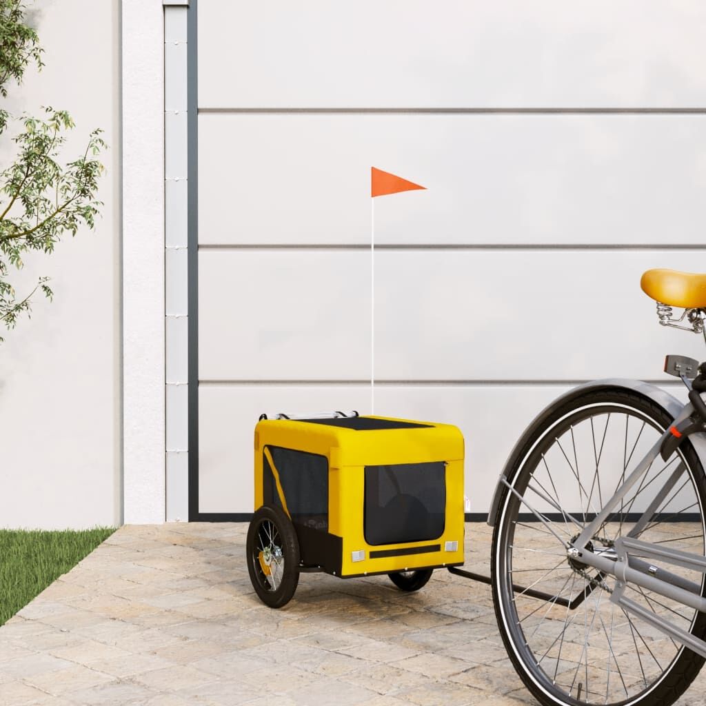 Vidaxl Remolque Bicicleta Mascotas Hierro Tela Oxford Amarillo Negro_1