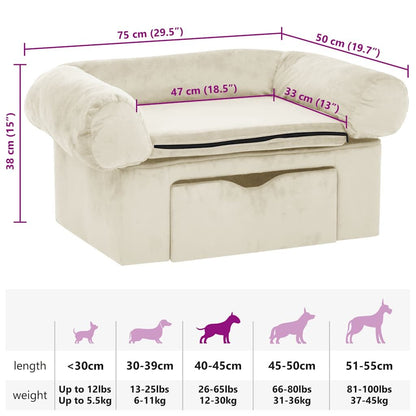 Vidaxl Sofá Para Perros Con Cajón Felpa Crema 75x50x38 Cm_2