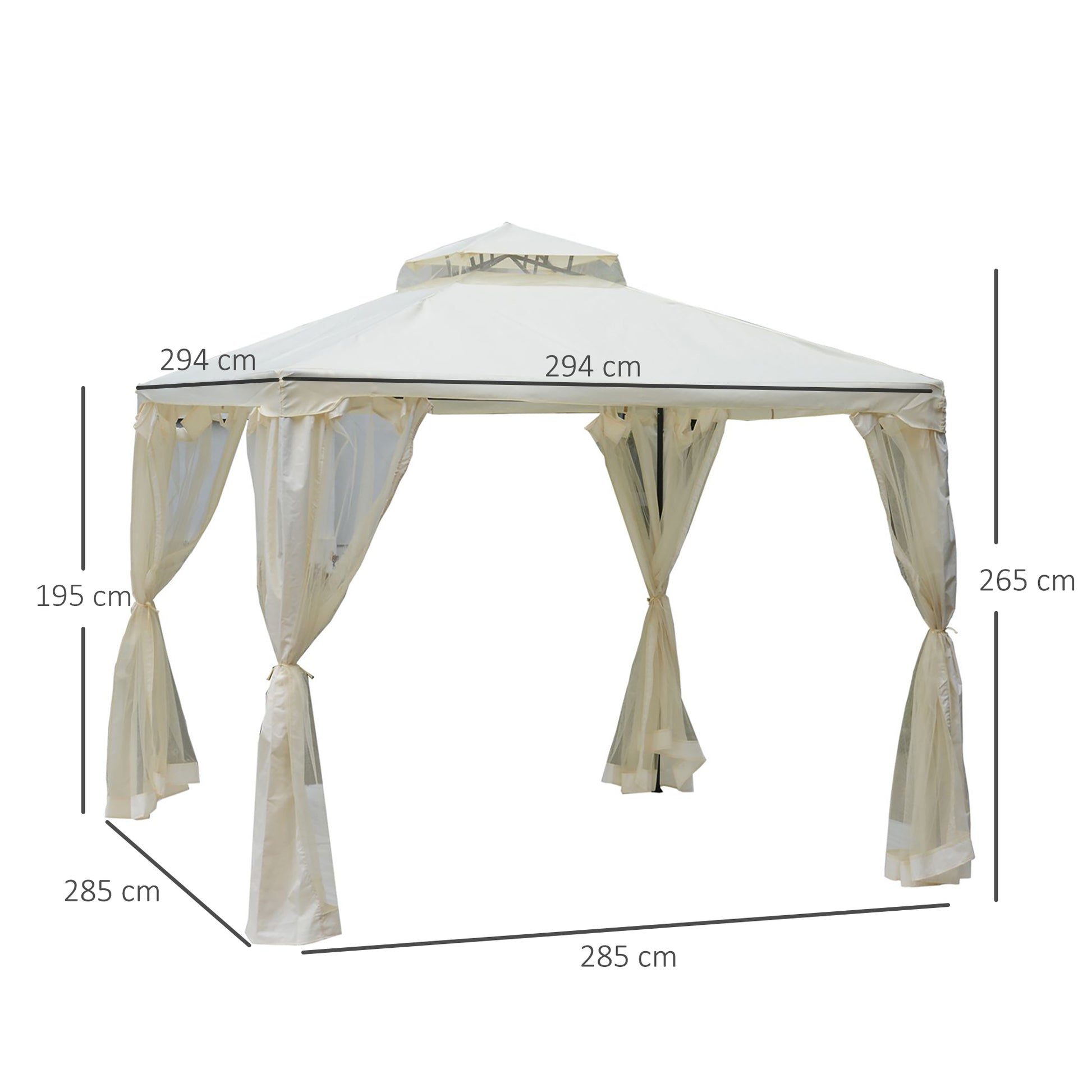 Outsunny Cenador De Jardín 3x3m Con Doble Techo 4 Cortinas Mosquiteras Crema_2