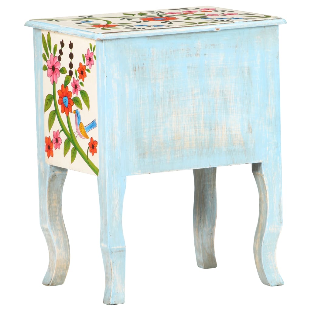 Mesita De Noche Pintada A Mano Madera Maciza Mango 40x30x50 Cm_3