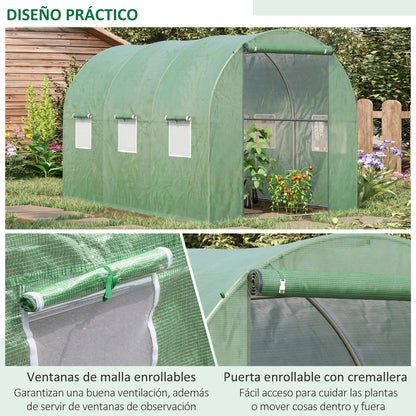 Outsunny Invernadero De Túnel 3x2x2 M Invernáculo Jardín Con Puerta Y 6 Ventanas_5