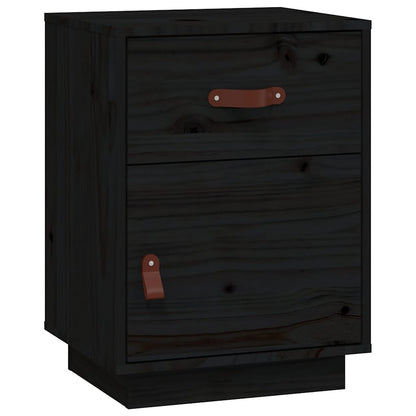 Mesita De Noche Madera Maciza De Pino Negro 40x34x55 Cm_0