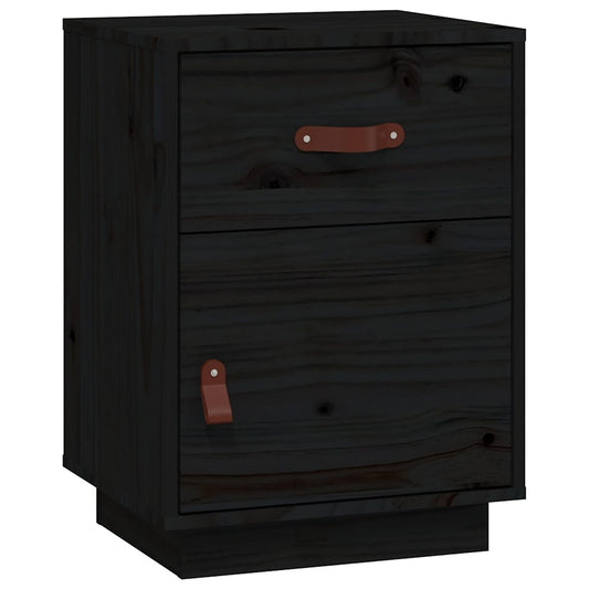 Mesita De Noche Madera Maciza De Pino Negro 40x34x55 Cm_0
