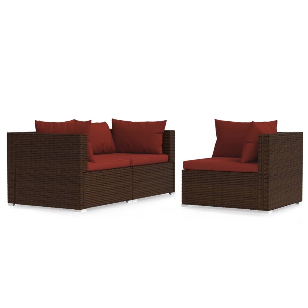 Vidaxl Set Muebles De Jardín 3 Piezas Y Cojines Ratán Sintético Marrón_0
