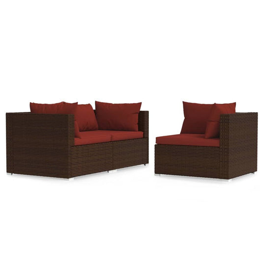 Vidaxl Set Muebles De Jardín 3 Piezas Y Cojines Ratán Sintético Marrón_0