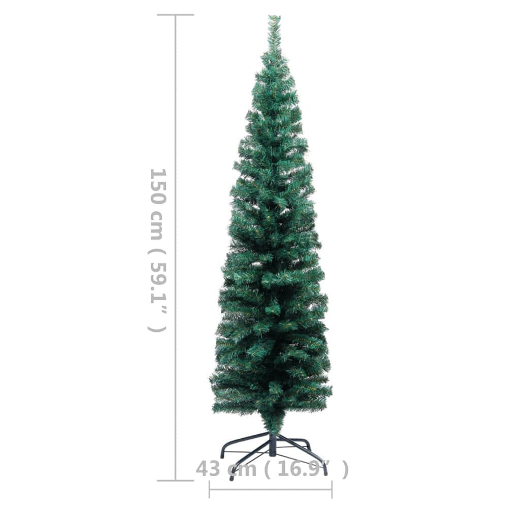 Vidaxl Árbol De Navidad Delgado Con Luces Y Soporte Pvc Verde 150 Cm_2