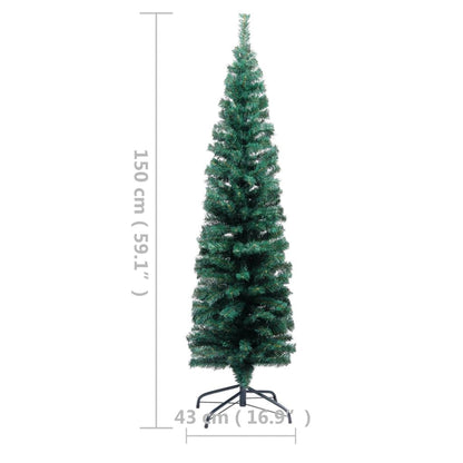 Vidaxl Árbol De Navidad Delgado Con Luces Y Soporte Pvc Verde 150 Cm_2