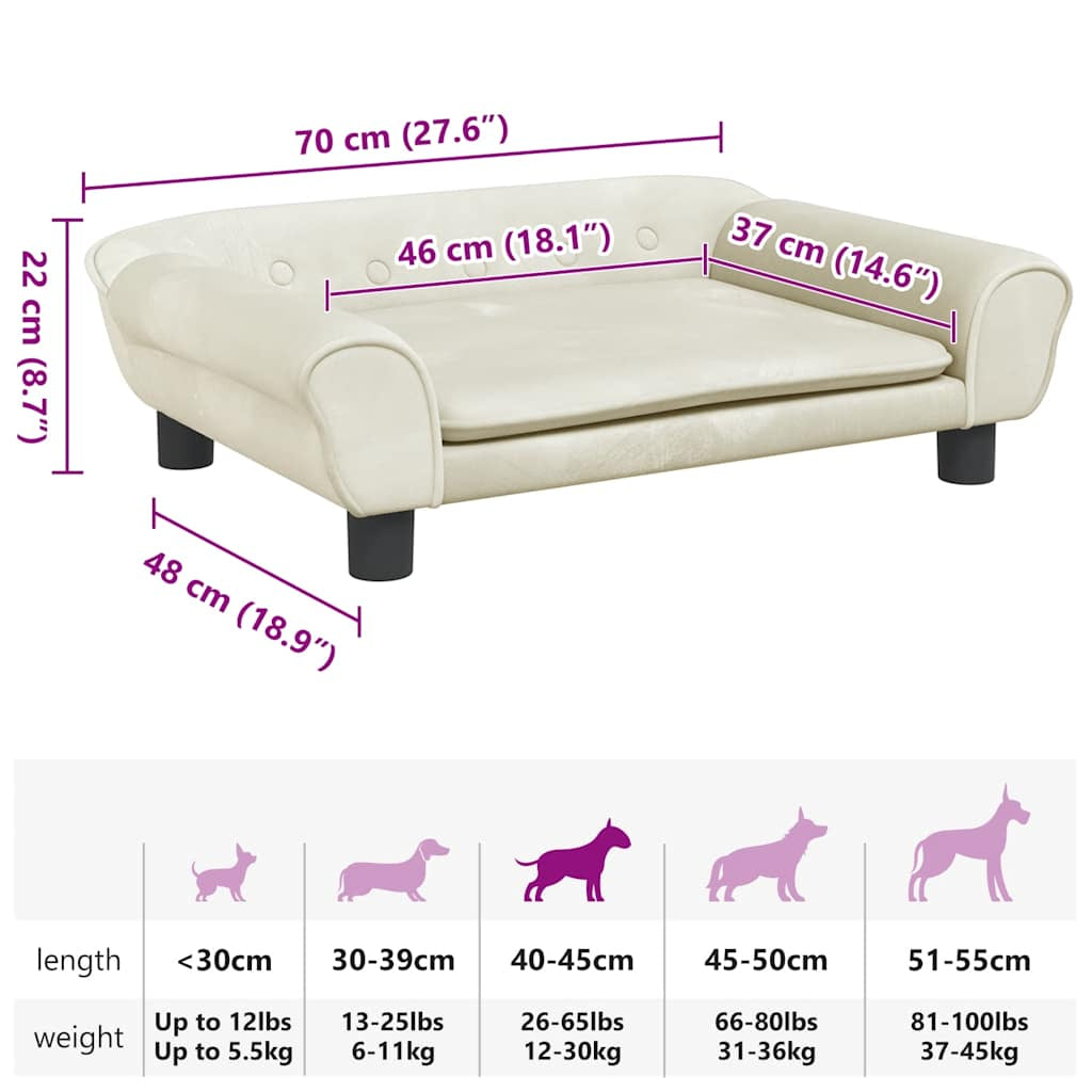 Vidaxl Cama Para Perros De Terciopelo Crema 70x48x22 Cm_2
