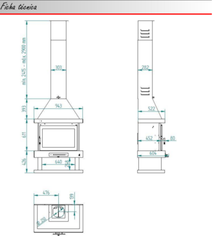 BRICOSOL Chimenea de leña frontal FM Modelo C-200 Interior Vermiculita_4