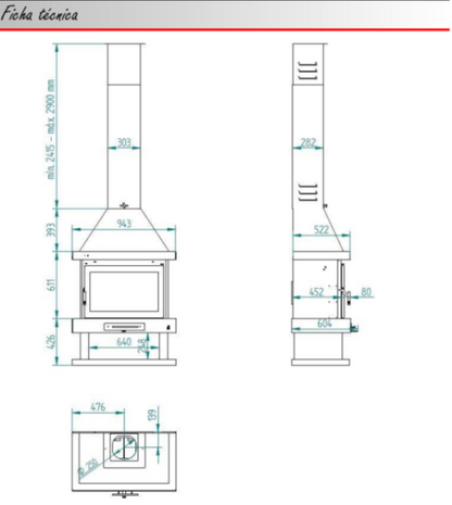 BRICOSOL Chimenea de leña frontal FM Modelo C-200 Interior Vermiculita_4
