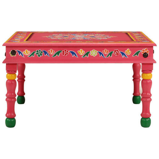 Mesa De Centro Madera Maciza De Mango Rosa Pintada A Mano_0