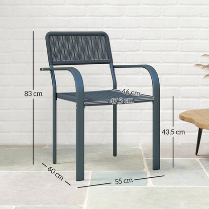 Outsunny Juego De 4 Sillas De Jardín Exterior Apilables 55x60x83 Cm Gris_2