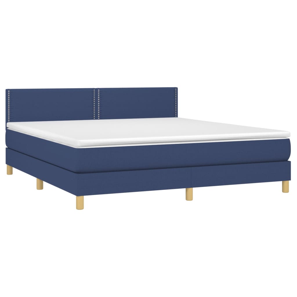 Cama Box Spring Con Colchón Y Led Tela Azul 160x200 Cm / Vetonek_4