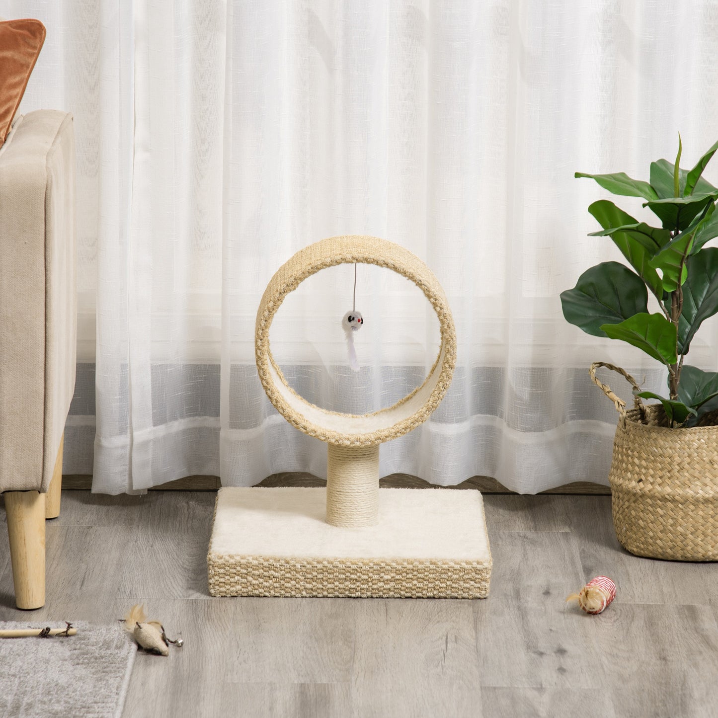 Pawhut Árbol Para Gatos Pequeño Con Túnel Poste Rascador Yute Juguete Colgante_4