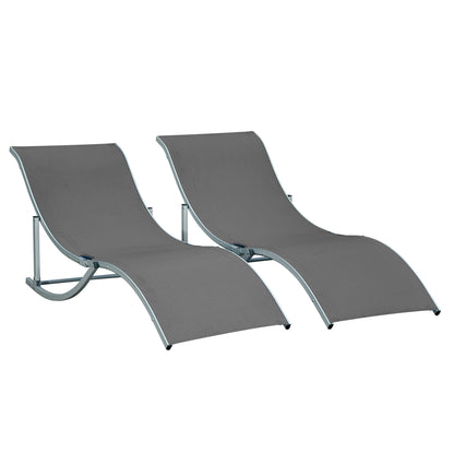 2 Tumbonas Plegables De Jardín Aluminio Outsunny 165x61x63 Cm Gris_0