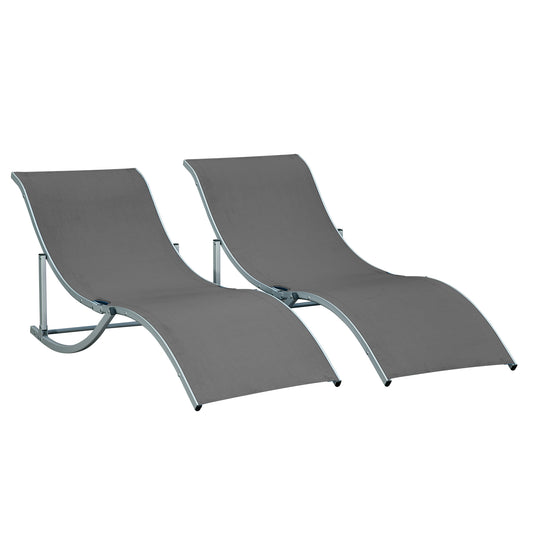 2 Tumbonas Plegables De Jardín Aluminio Outsunny 165x61x63 Cm Gris_0