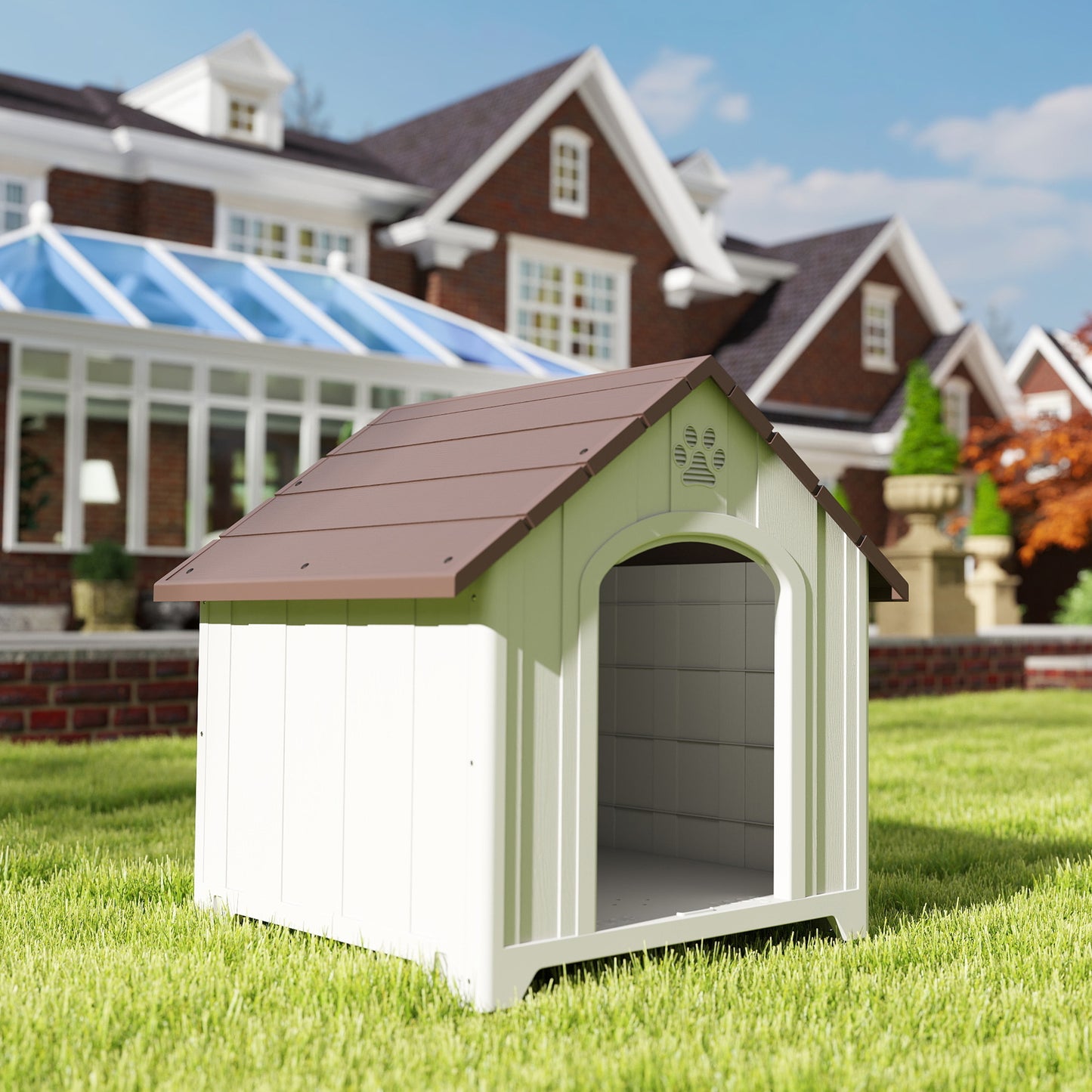 Pawhut Caseta Para Perros Grandes Exterior De Plástico Impermeable Marrón Oscuro_4