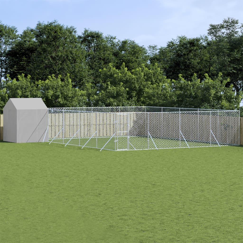 Vidaxl Perrera Exterior Con Techo Acero Galvanizado Plata 10x10x2,5 M_1
