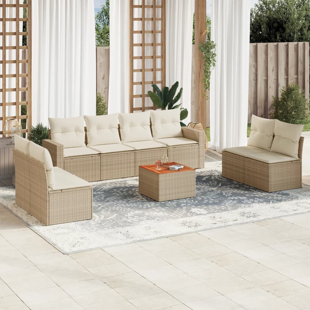 Set De Sofás De Jardín 9 Pzas Con Cojines Ratán Sintético Beige / Vetonek_2