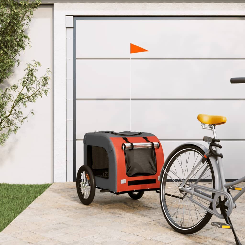 Vidaxl Remolque De Bicicleta Mascotas Hierro Tela Oxford Naranja Gris_1