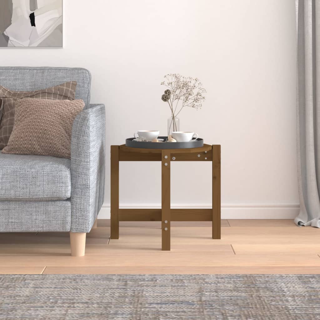 Mesa De Centro De Madera Maciza De Pino Marrón Miel Ø52,5x45 Cm_1