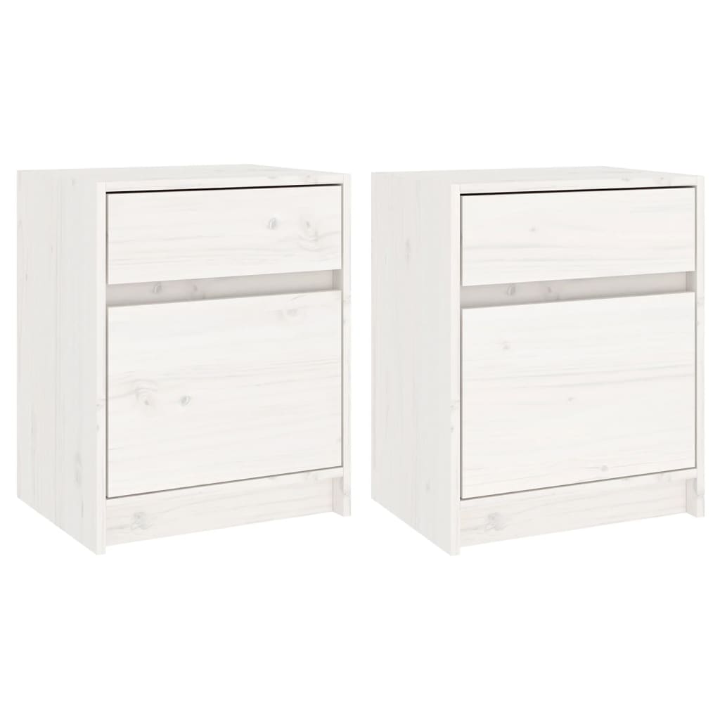 Mesitas De Noche 2 Uds Madera Maciza Pino Blanco 40x31x50 Cm_0